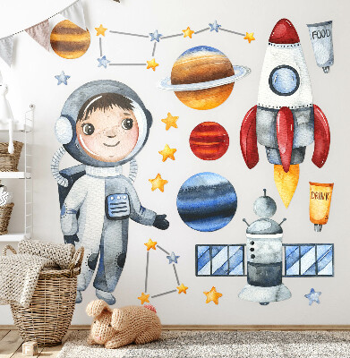 Samolepky na stenu 60x80 Vesmírna cesta malého astronauta v akvarele