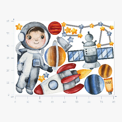 Samolepky na stenu 60x80 Vesmírna cesta malého astronauta v akvarele