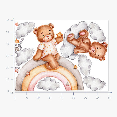 Samolepky na stenu 60x79 Roztomilé medvedíky na dúhe v pastelových akvareloch