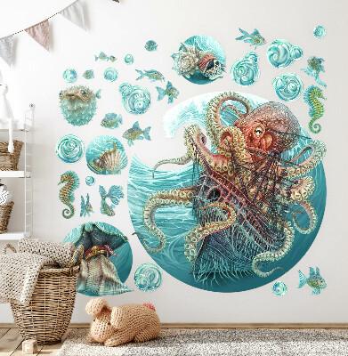 Samolepky na stenu 60x70 Rozprávkový morský svet chobotníc a lodí