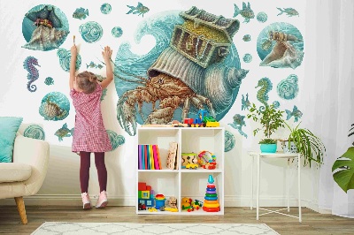 Samolepky na stenu 60x63 Podvodné krajiny krabov v pastelovom štýle