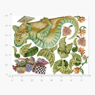 Samolepky na stenu 60x78 Vzor dinosaura s listami a kvetmi v pastelových farbách