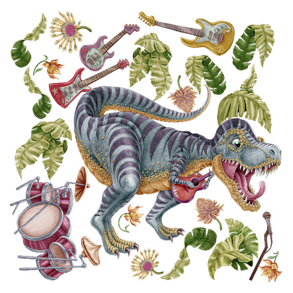 Samolepky na stenu 60x89 Hudobné dinosaury v pastelových farbách