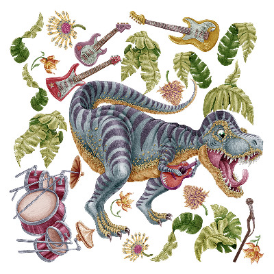 Samolepky na stenu 60x89 Hudobné dinosaury v pastelových farbách