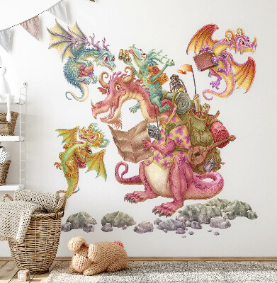 Samolepky na stenu 60x80 Rozprávkoví draci v pastelových odtieňoch