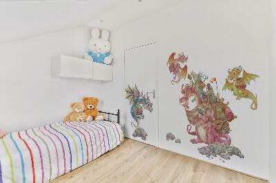 Samolepky na stenu 60x80 Rozprávkoví draci v pastelových odtieňoch