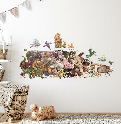 Samolepky na stenu 60x104 Čarovné zvieratká v pastelovej grafike