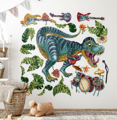 Samolepky na stenu 80x119 Hudobný kreslený dinosaurus s nástrojmi