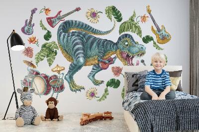 Samolepky na stenu 80x119 Hudobný kreslený dinosaurus s nástrojmi