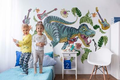 Samolepky na stenu 80x119 Hudobný kreslený dinosaurus s nástrojmi