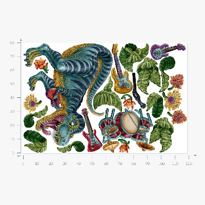 Samolepky na stenu 80x119 Hudobný kreslený dinosaurus s nástrojmi