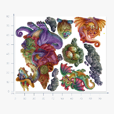Samolepky na stenu 80x97 Farebná draci rozprávková rodinka v ilustračnom štýle