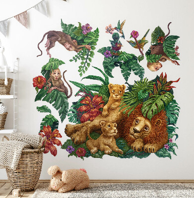 Samolepky na stenu 80x126 Safari exotické zvieratá v kreslenom štýle tropickej džungle