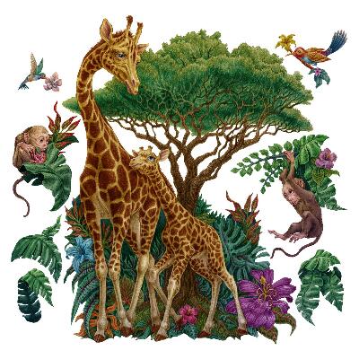 Samolepky na stenu 80x119 Safari s divokými zvieratami v kreslenej podobe