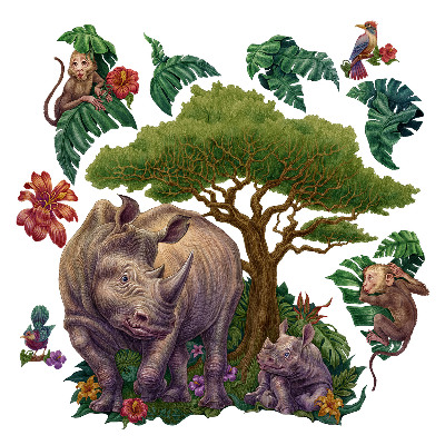Samolepky na stenu 80x86 Divoké zvieratá a safari vegetácia v kresbách