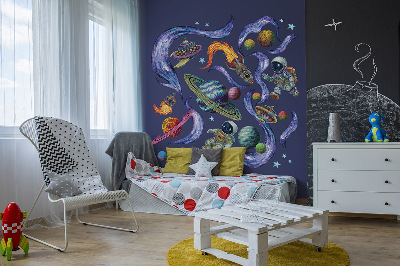 Samolepky na stenu 80x120 Vesmírne rakety astronautov v kreslenom štýle