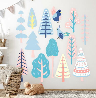Samolepky na stenu 80x100 Boho les s pastelovými stromami a vtákmi