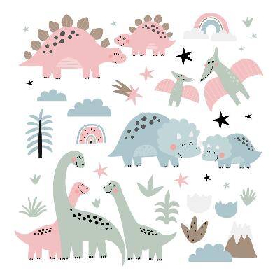Samolepky na stenu 80x118 Dinosaury v prostredí pastelovej vegetácie