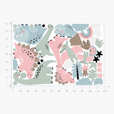 Samolepky na stenu 80x118 Dinosaury v prostredí pastelovej vegetácie