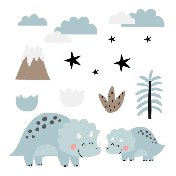 Samolepky na stenu 80x135 Dinosaury v pastelovej vegetácii