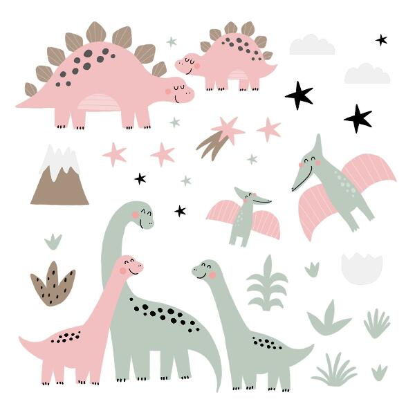Samolepky na stenu 80x128 Dinosaury v pastelovej džungli