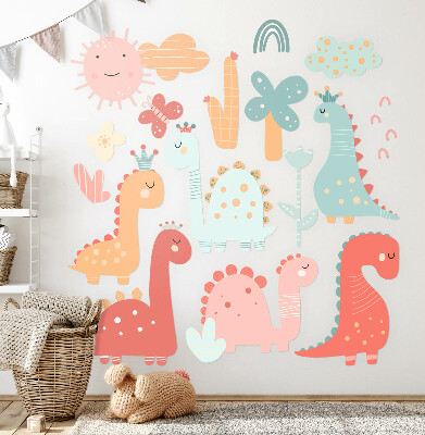 Samolepky na stenu 80x122 Pastelový svet dinosaurov v boho štýle