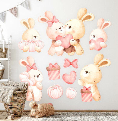 Samolepky na stenu 80x110 Rozkošné zajačiky v pastelovej rodinke