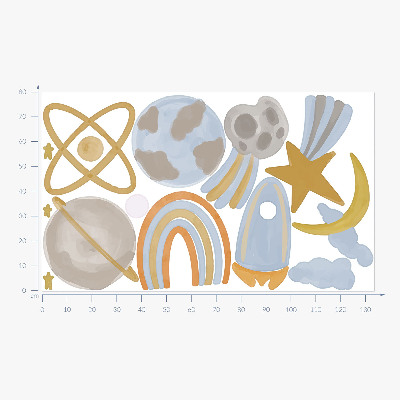 Samolepky na stenu 80x134 Vesmírna ilustrácia planét a hviezd v pastelových farbách