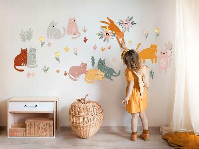 Samolepky na stenu 80x141 Pastelové mačky a rastliny v boho štýle