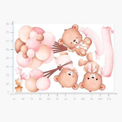 Samolepky na stenu 80x116 Plyšové medvedíky s balónikmi v pastelových akvareloch