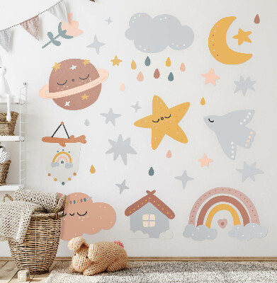 Samolepky na stenu 80x132 Boho v pastelových odtieňoch oblohy a vesmíru