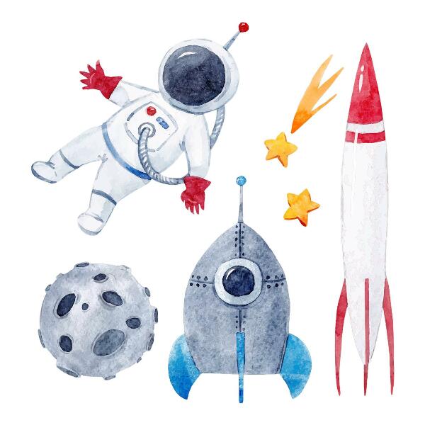 Samolepky na stenu 80x135 Vesmírny pastelový vzor s astronautom a raketami