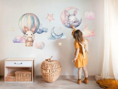 Samolepky na stenu 80x106 Králiky na pastelovej oblohe s balónom v noci