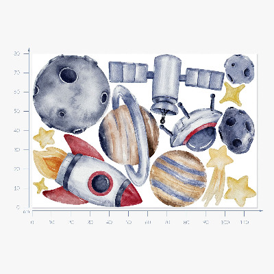 Samolepky na stenu 80x117 Pastelový priestor s planétami a raketou