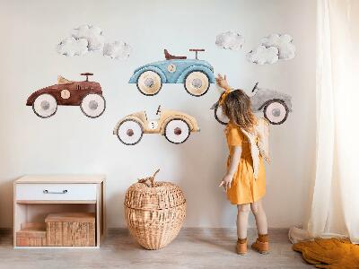 Samolepky na stenu 80x126 Pastelové autá a jemné akvarelové oblaky