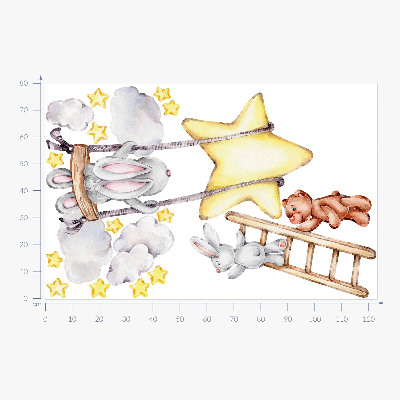 Samolepky na stenu 80x123 Pastelové akvarelové zvieratá a oblaky