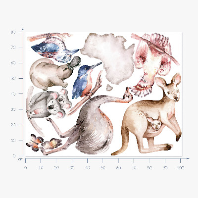 Samolepky na stenu 80x101 Austrálska fauna v jemných pasteloch