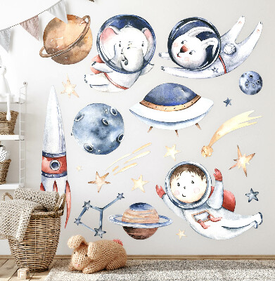 Samolepky na stenu 80x137 Malí astronauti v pastelovom priestore