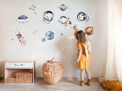 Samolepky na stenu 80x137 Malí astronauti v pastelovom priestore