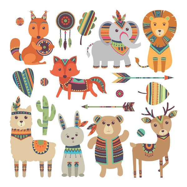 Samolepky na stenu 80x97 Pastelové ilustrácie zvieratiek Boho