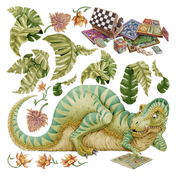 Samolepky na stenu 80x103 Vzor dinosaura s listami a kvetmi v pastelových farbách