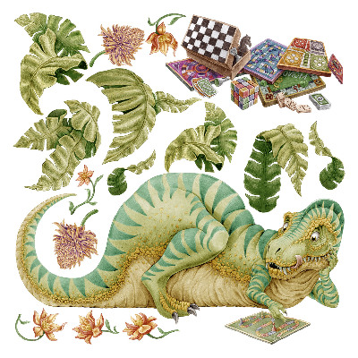 Samolepky na stenu 80x103 Vzor dinosaura s listami a kvetmi v pastelových farbách