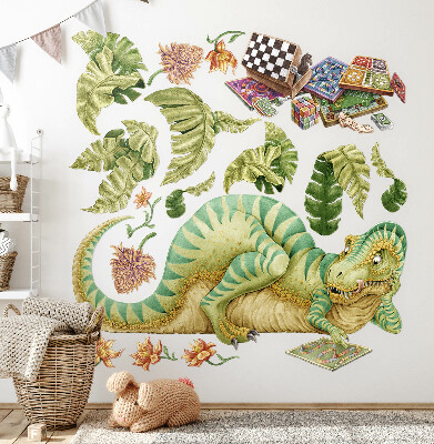 Samolepky na stenu 80x103 Vzor dinosaura s listami a kvetmi v pastelových farbách