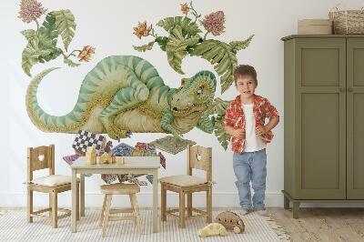 Samolepky na stenu 80x103 Vzor dinosaura s listami a kvetmi v pastelových farbách