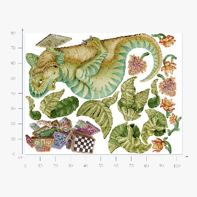 Samolepky na stenu 80x103 Vzor dinosaura s listami a kvetmi v pastelových farbách