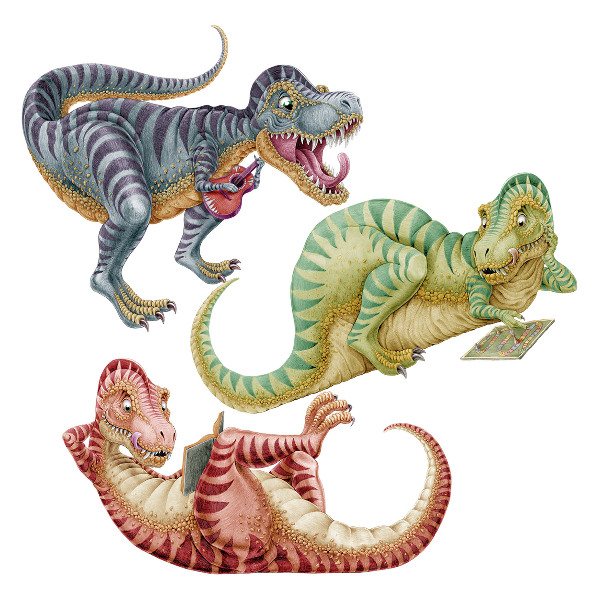 Samolepky na stenu 80x121 Farebné dinosaury v kreslenom pastelovom štýle
