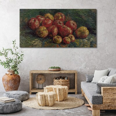 Obraz canvas Jablká na zelenom pozadí