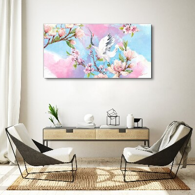 Obraz canvas Kvetinová krajina so žeriavom