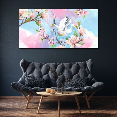 Obraz canvas Kvetinová krajina so žeriavom