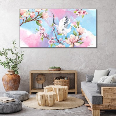 Obraz canvas Kvetinová krajina so žeriavom